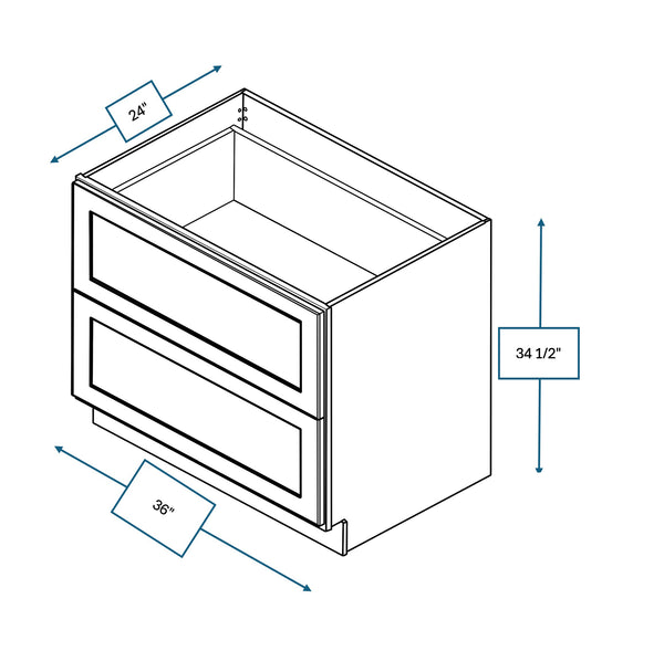 Annapolis Blue 36 in. Wide x 24 in. Deep x 34.5 in. Tall - 2-Drawer Base Shaker Cabinet