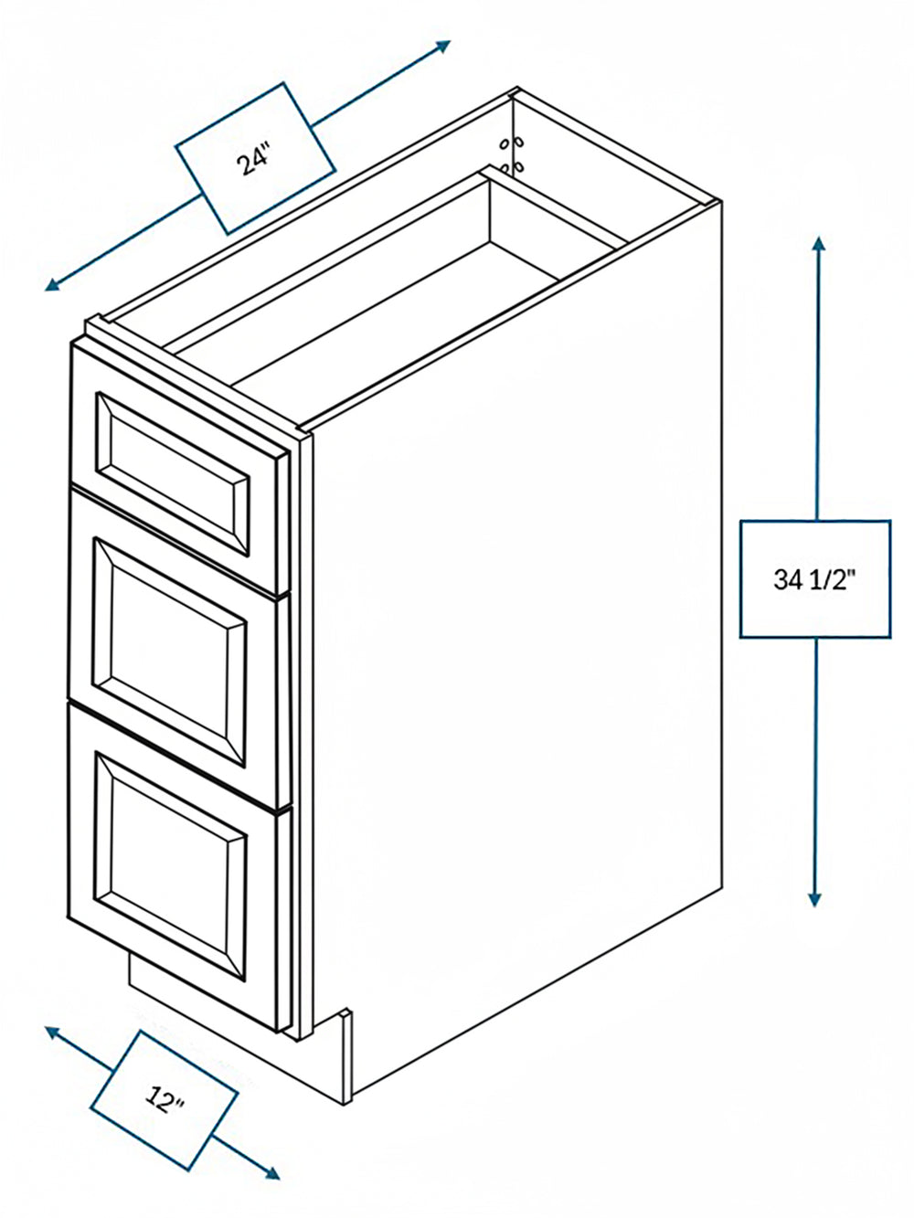 Harbour Town White Bevel Shaker 12 in. 3-Drawer Base Cabinet