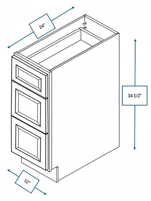 Sea Pines Green Bevel Shaker 12 in. 3-Drawer Base Cabinet