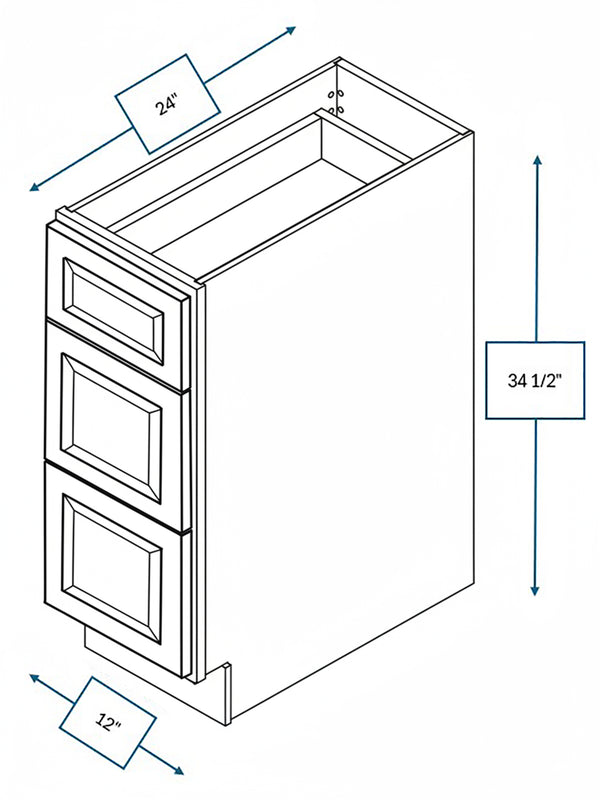 Broad Creek Blue Bevel Shaker 12 in. 3-Drawer Base Cabinet