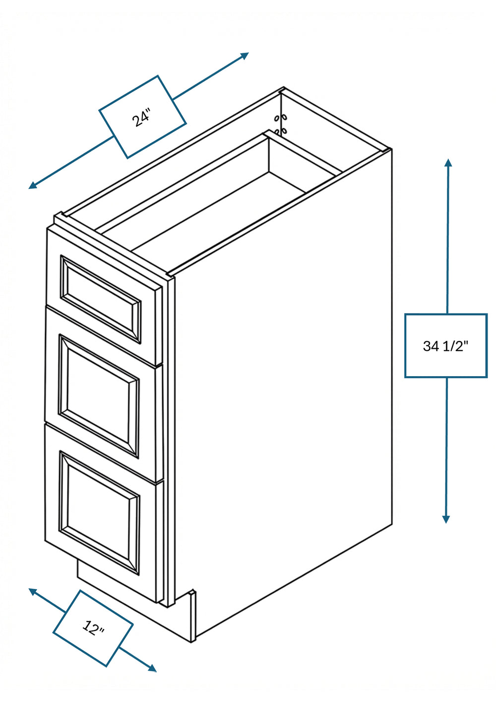 Montpelier Sage Raised Panel 12 in. 3-Drawer Base Cabinet