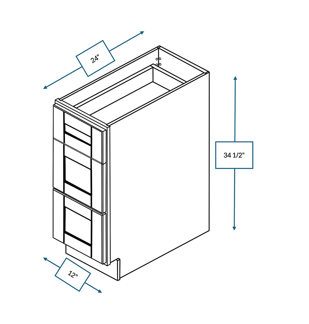 Malibu White 12 in. Wide x 24 in. Deep x 34.5 in. Tall - 3-Drawer Base Shaker Cabinet