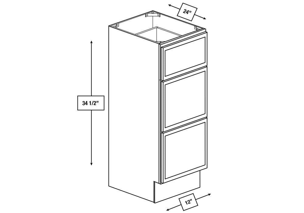 Arctic Mist Slim Shaker 12 in. 3-Drawer Base Cabinet