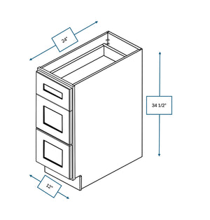 Annapolis Blue 12 in. Wide x 24 in. Deep x 34.5 in. Tall - 3-Drawer Base Shaker Cabinet