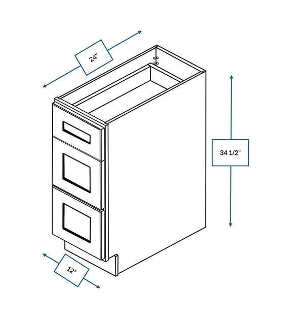 Platinum Grey 12 in. Wide x 24 in. Deep x 34.5 in. Tall - 3-Drawer Base Shaker Cabinet