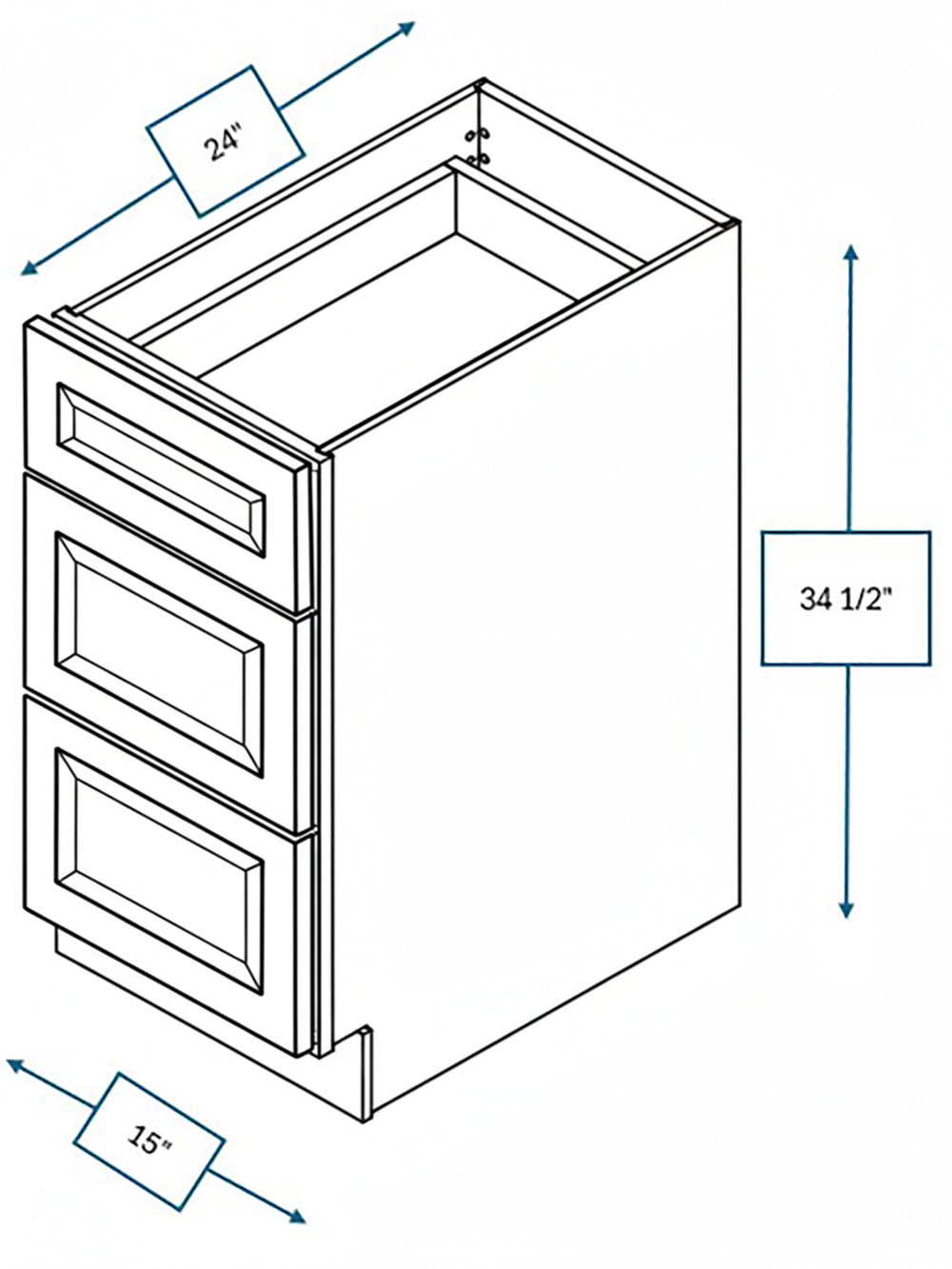 Harbour Town White Bevel Shaker 15 in. 3-Drawer Base Cabinet