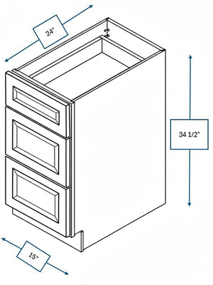 Sea Pines Green Bevel Shaker 15 in. 3-Drawer Base Cabinet