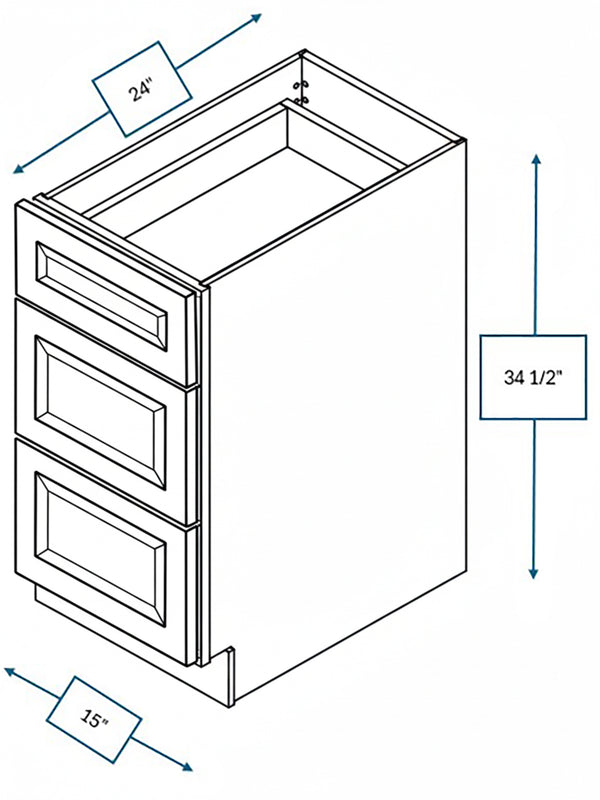 Sea Pines Green Bevel Shaker 15 in. 3-Drawer Base Cabinet