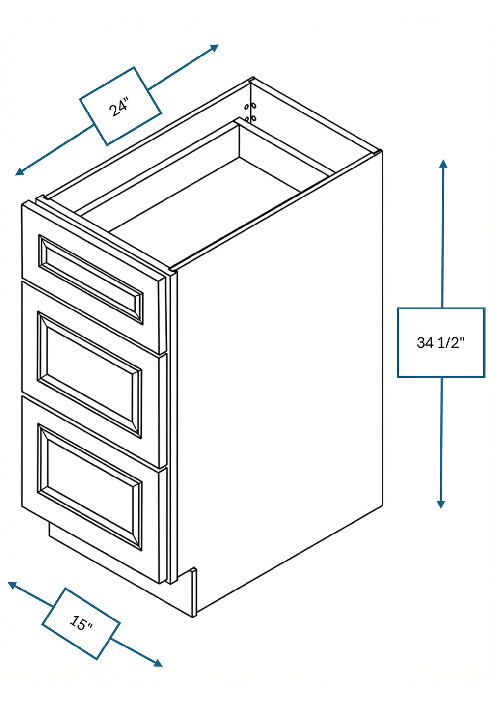 Chalet White Raised Panel 15 in. 3-Drawer Base Cabinet