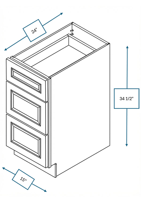 Montpelier Sage Raised Panel 15 in. 3-Drawer Base Cabinet