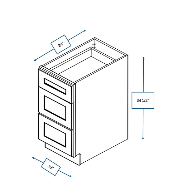 Hampton Pewter 15 in. Wide x 24 in. Deep x 34.5 in. Tall - 3-Drawer Base Shaker Cabinet