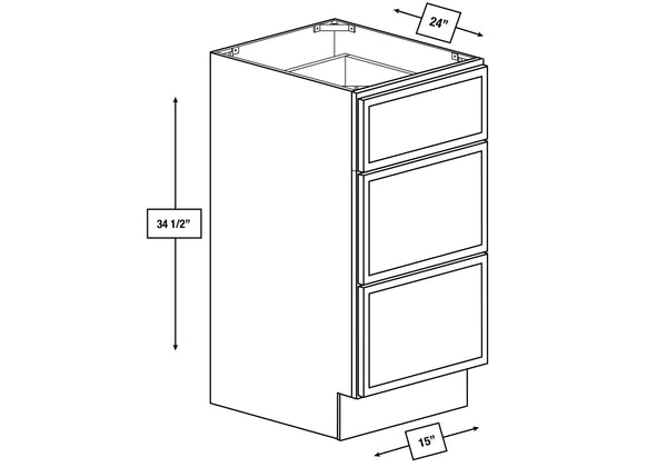 Arctic Mist Slim Shaker 15 in. 3-Drawer Base Cabinet