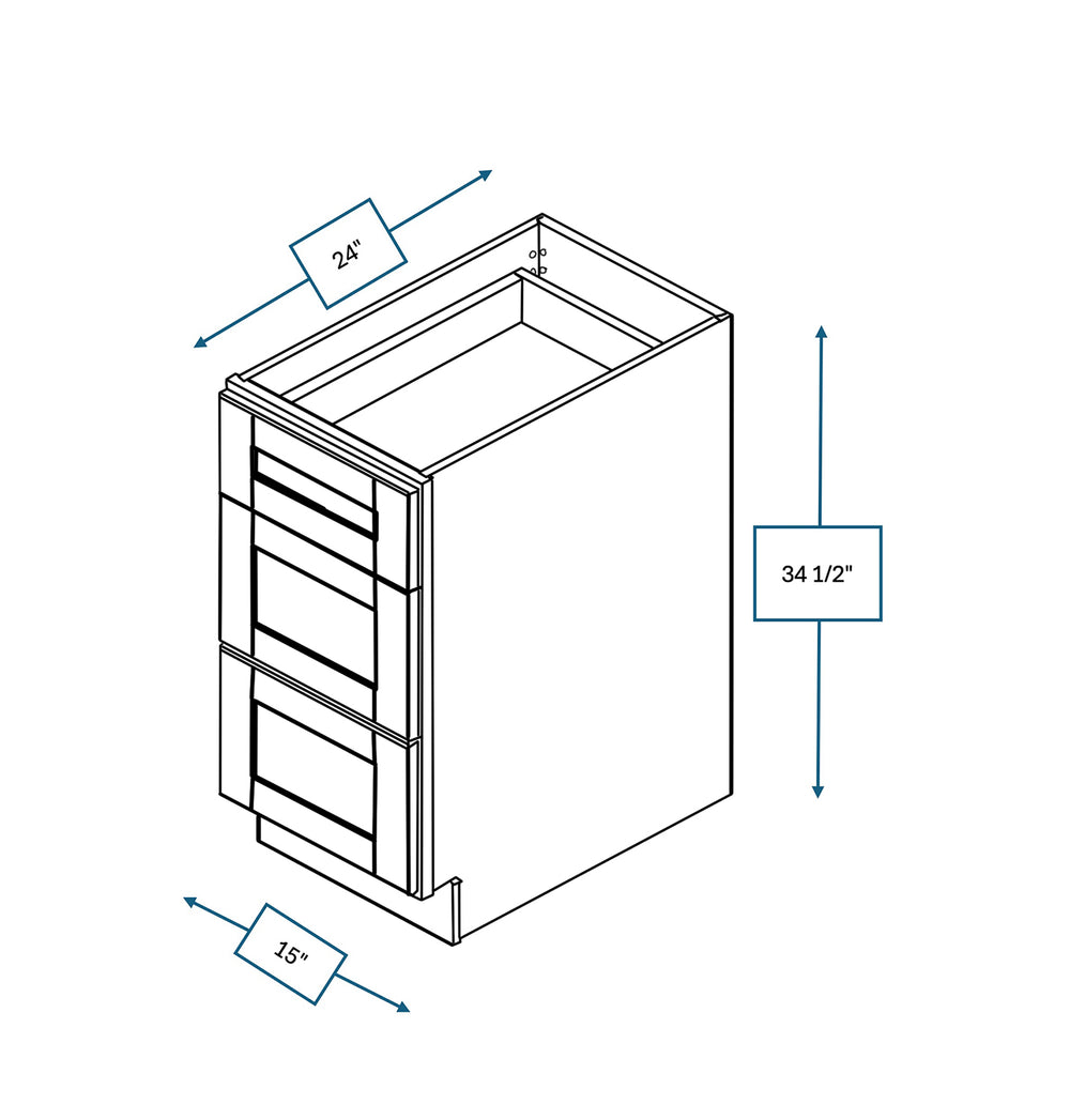 Malibu White 15 in. Wide x 24 in. Deep x 34.5 in. Tall - 3-Drawer Base Shaker Cabinet