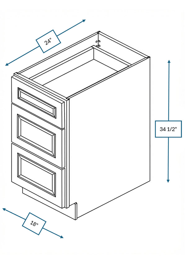 Montpelier Sage Raised Panel 18 in. 3-Drawer Base Cabinet