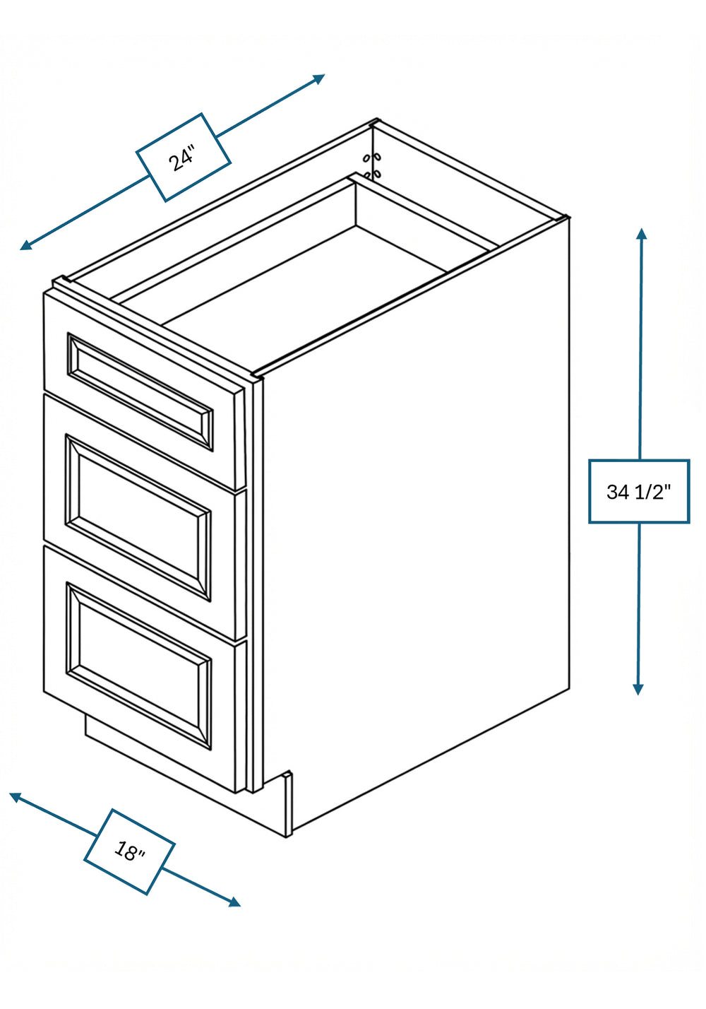 Cotswold Linen Raised Panel 18 in. 3-Drawer Base Cabinet
