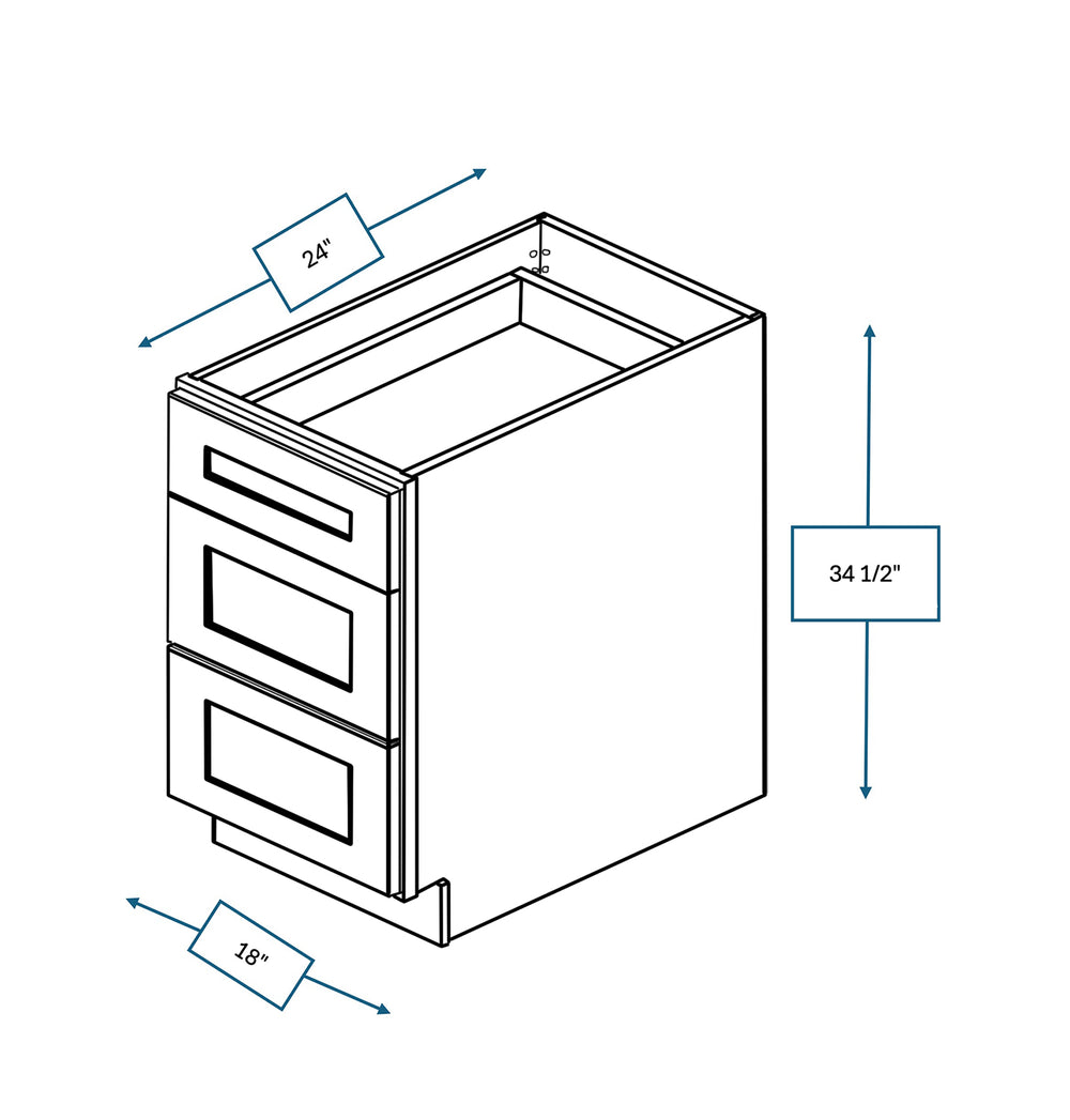 Platinum Grey 18 in. Wide x 24 in. Deep x 34.5 in. Tall - 3-Drawer Base Shaker Cabinet