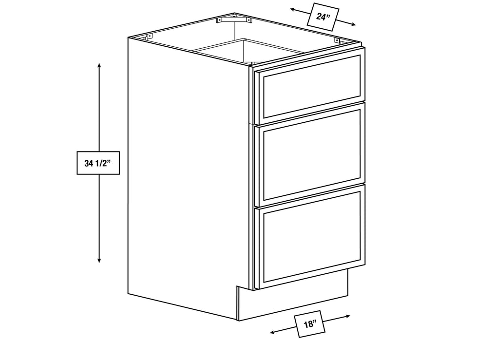 Arctic Mist Slim Shaker 18 in. 3-Drawer Base Cabinet