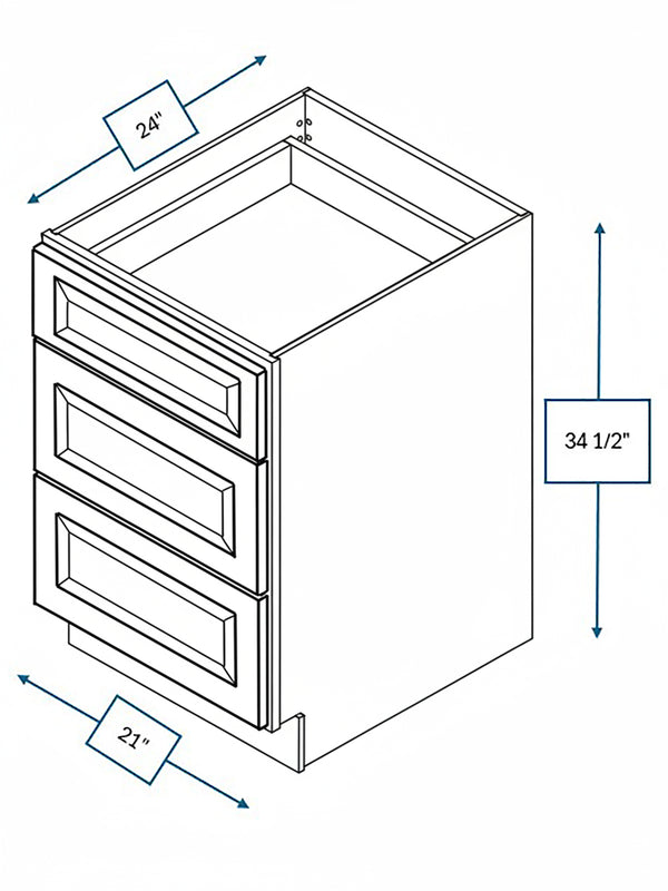 Harbour Town White Bevel Shaker 21 in. 3-Drawer Base Cabinet