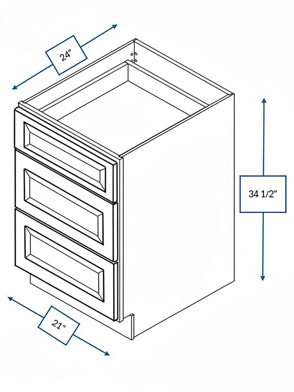Sea Pines Green Bevel Shaker 21 in. 3-Drawer Base Cabinet