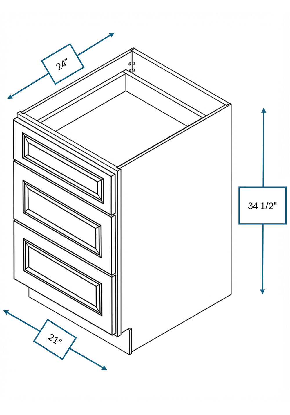 Montpelier Sage Raised Panel 21 in. 3-Drawer Base Cabinet