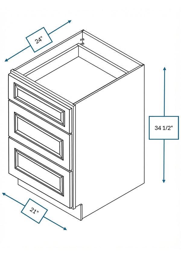 Montpelier Sage Raised Panel 21 in. 3-Drawer Base Cabinet