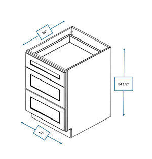Hampton Pewter 21 in. Wide x 24 in. Deep x 34.5 in. Tall - 3-Drawer Base Shaker Cabinet