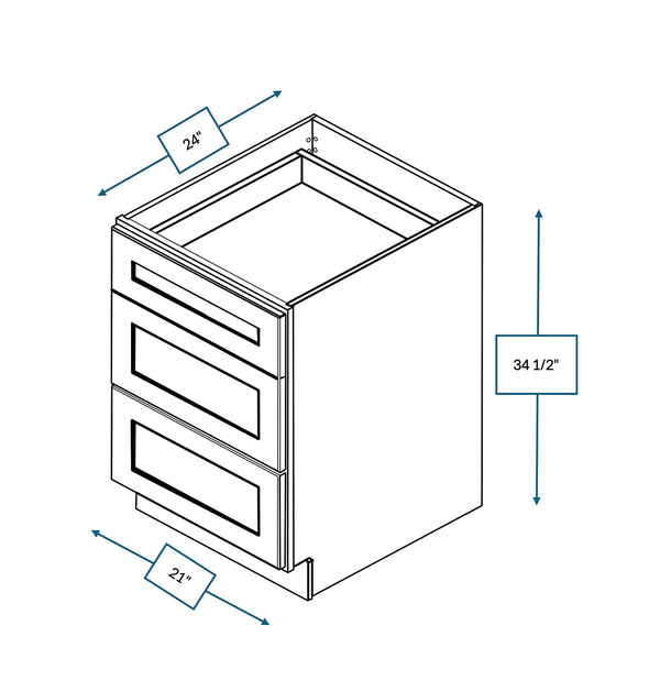 Hampton Pewter 21 in. Wide x 24 in. Deep x 34.5 in. Tall - 3-Drawer Base Shaker Cabinet