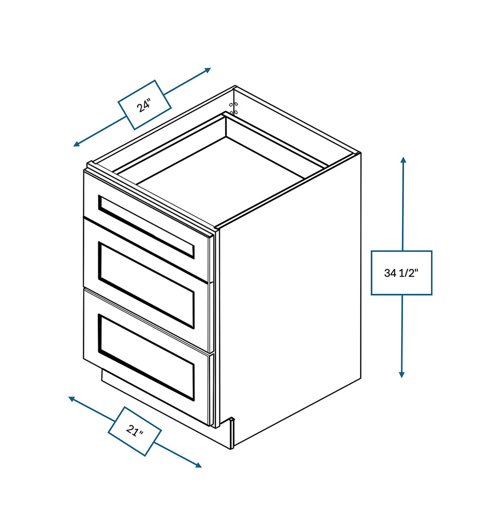 Platinum Grey 21 in. Wide x 24 in. Deep x 34.5 in. Tall - 3-Drawer Base Shaker Cabinet