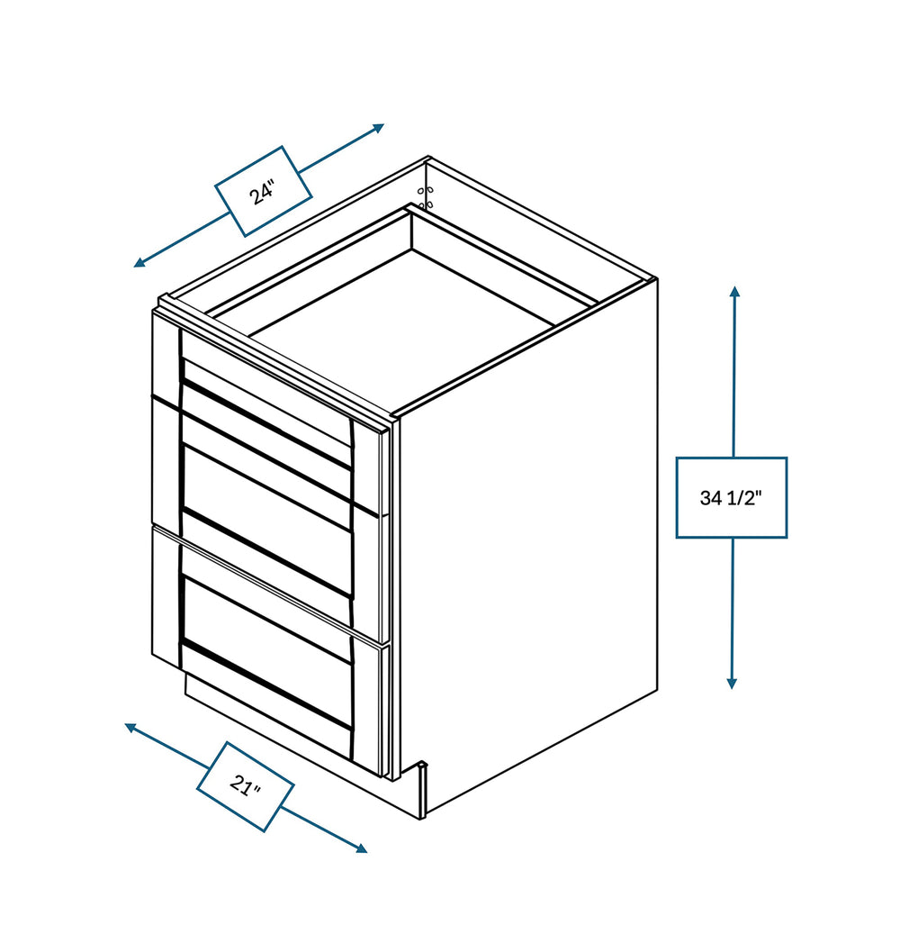 Malibu White 21 in. Wide x 24 in. Deep x 34.5 in. Tall - 3-Drawer Base Shaker Cabinet