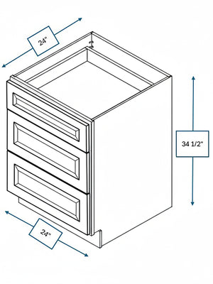 Broad Creek Blue Bevel Shaker 24 in. 3-Drawer Base Cabinet
