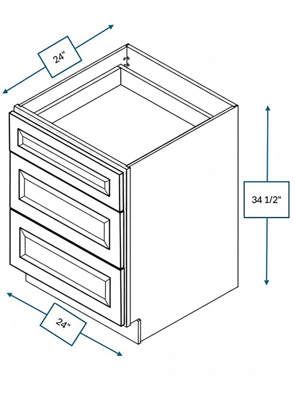 Wexford White Oak Bevel Shaker 24 in. 3-Drawer Base Cabinet