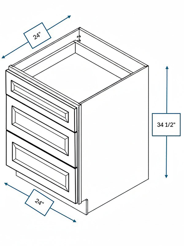 Harbour Town White Bevel Shaker 24 in. 3-Drawer Base Cabinet