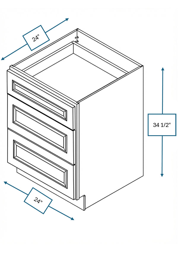 Montpelier Sage Raised Panel 24 in. 3-Drawer Base Cabinet