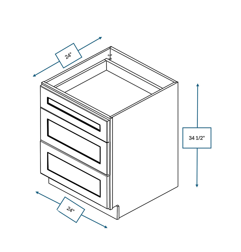 Platinum Grey 24 in. Wide x 24 in. Deep x 34.5 in. Tall - 3-Drawer Base Shaker Cabinet