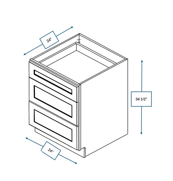 Builder's Pride White 24 in. Wide x 24 in. Deep x 34.5 in. Tall - 3-Drawer Base Shaker Cabinet
