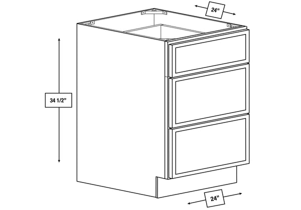 Arctic Mist Slim Shaker 24 in. 3-Drawer Base Cabinet