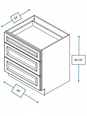 Broad Creek Blue Bevel Shaker 30 in. 3-Drawer Base Cabinet