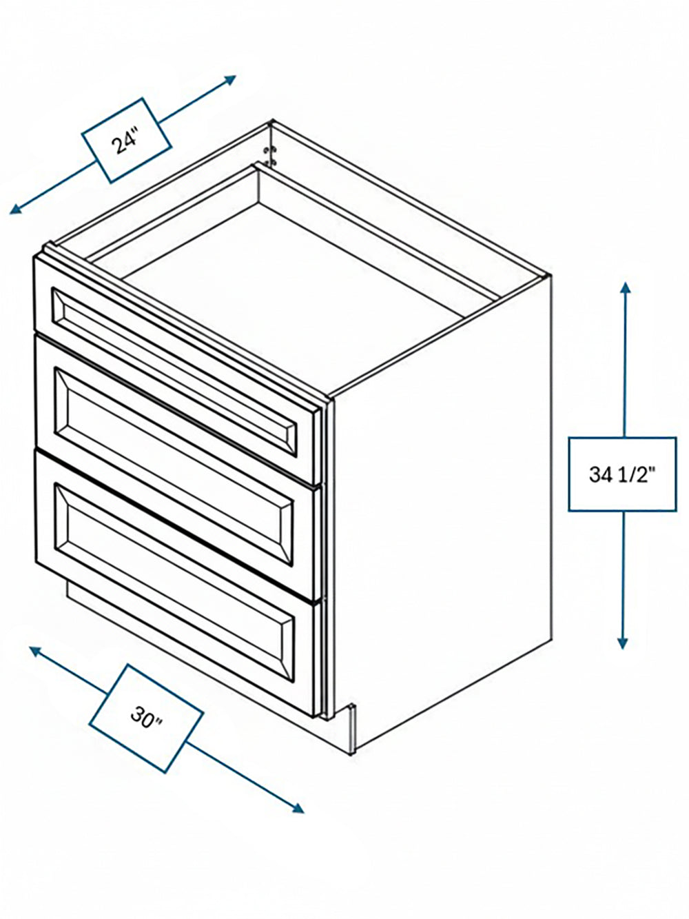 Harbour Town White Bevel Shaker 30 in. 3-Drawer Base Cabinet