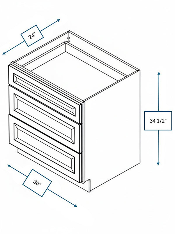 Harbour Town White Bevel Shaker 30 in. 3-Drawer Base Cabinet