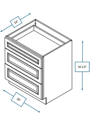 Montpelier Sage Raised Panel 30 in. 3-Drawer Base Cabinet