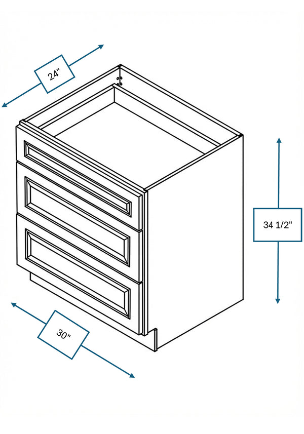 Montpelier Sage Raised Panel 30 in. 3-Drawer Base Cabinet