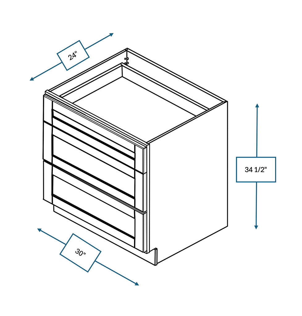 Malibu White Shaker 30 in. 3-Drawer Base Cabinet