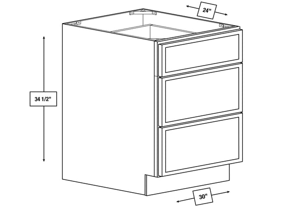 Brentwood Fawn Slim Shaker 30 in. 3-Drawer Base Cabinet