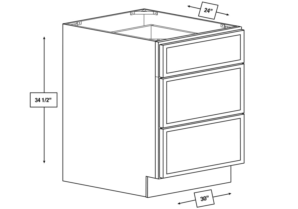 Arctic Mist Slim Shaker 30 in. 3-Drawer Base Cabinet