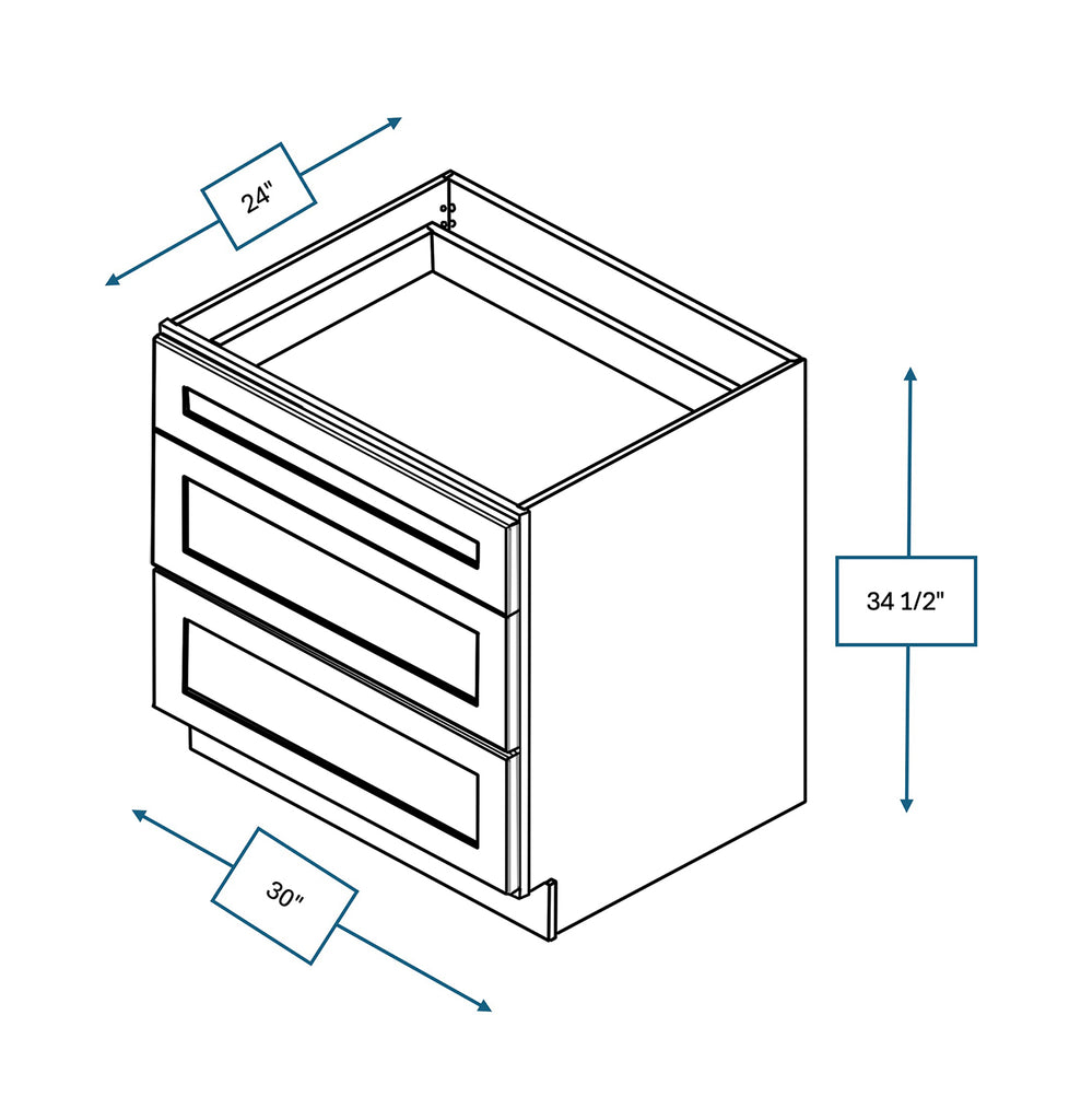 Platinum Grey Shaker 30 in. 3-Drawer Base Cabinet