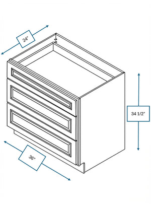 Montpelier Sage Raised Panel 36 in. 3-Drawer Base Cabinet