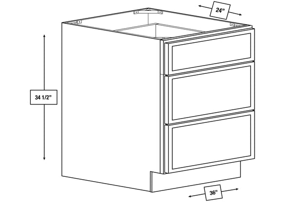 Brentwood Fawn Slim Shaker 36 in. 3-Drawer Base Cabinet