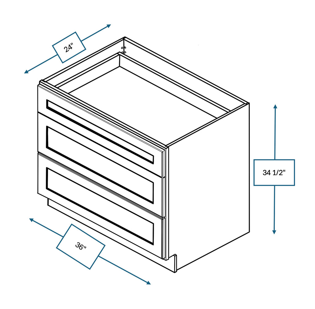 Platinum Grey Shaker 36 in. 3-Drawer Base Cabinet