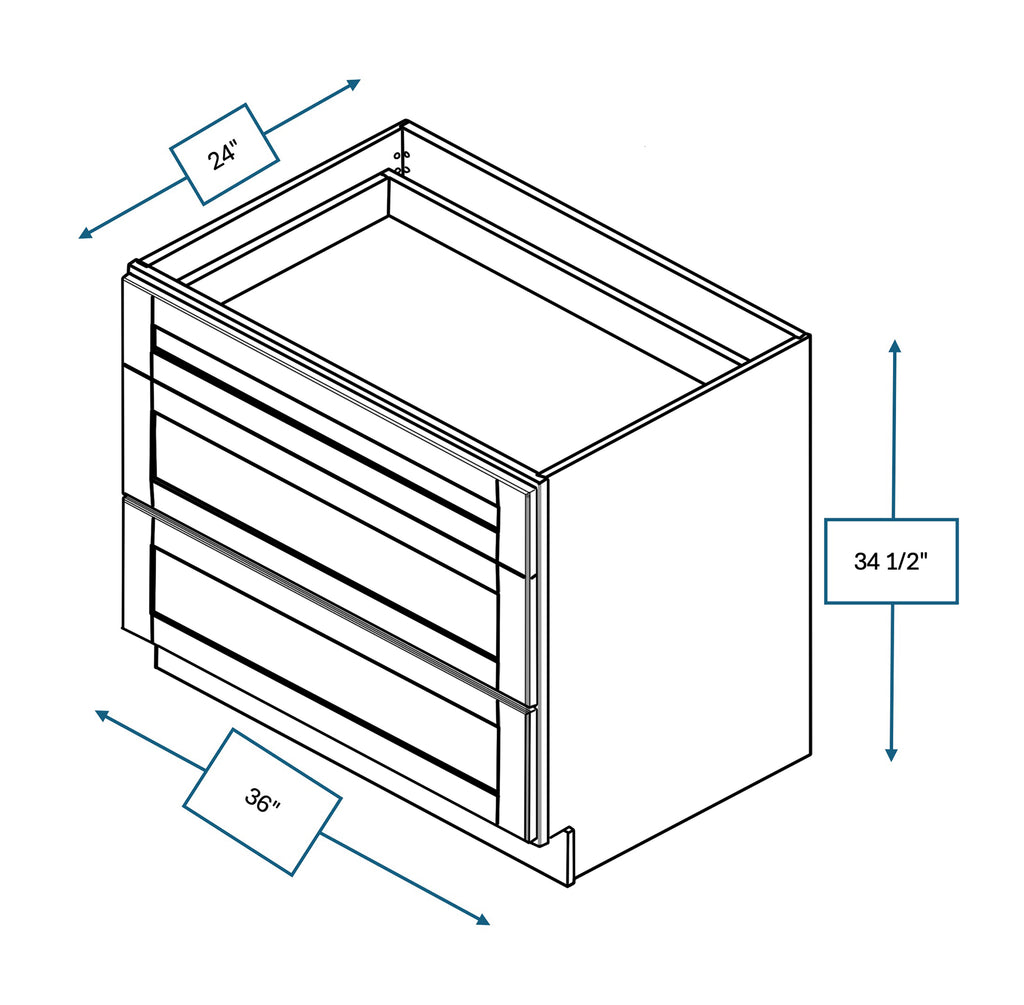 Malibu White Shaker 36 in. 3-Drawer Base Cabinet