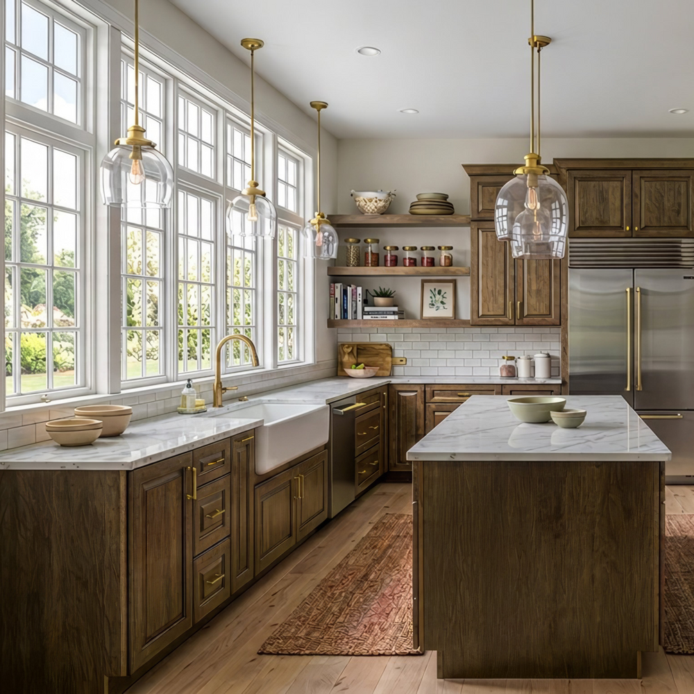 Knightsbridge Brown Raised Panel Cabinets